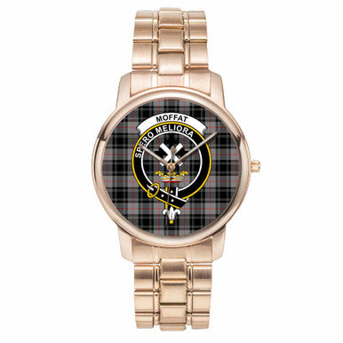 Scottish Moffat Clan Crest Tartan Folding Clasp Steel Quartz Watches Tartan Plaid Rose Gold 1