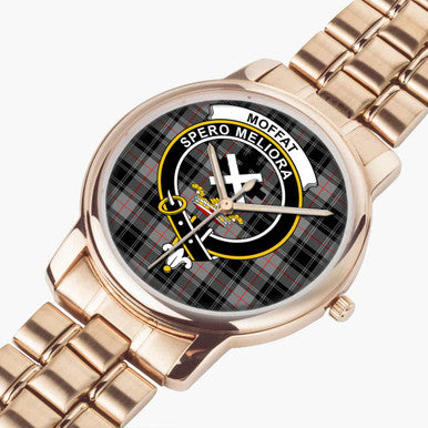 Scottish Moffat Clan Crest Tartan Folding Clasp Steel Quartz Watches Tartan Plaid Rose Gold 2