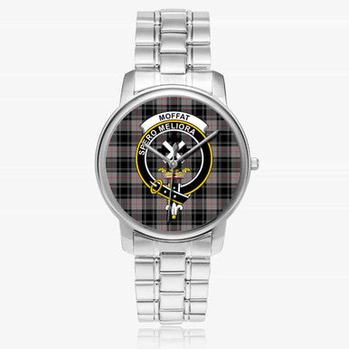 Scottish Moffat Clan Crest Tartan Folding Clasp Steel Quartz Watches Tartan Plaid Silver 1