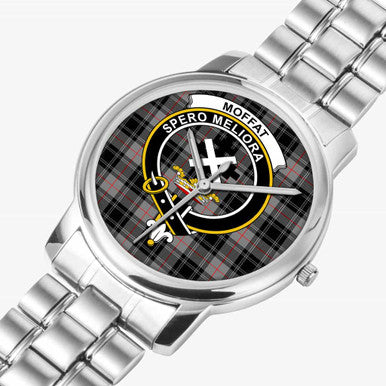 Scottish Moffat Clan Crest Tartan Folding Clasp Steel Quartz Watches Tartan Plaid Silver 2