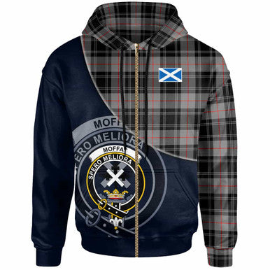 Scottish Moffat Clan Crest Tartan Hoodie - Bend Style Zip-up Tartan Plaid