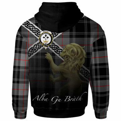 Scottish Moffat Clan Crest Tartan Hoodie - Scotland Lion Back Side Tartan Plaid