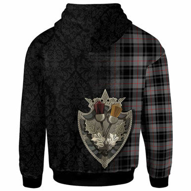 Scottish Moffat Clan Crest Tartan Hoodie - Half Thistle Flowers Celtic Design Back Side Tartan Plaid