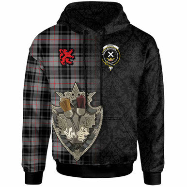 Scottish Moffat Clan Crest Tartan Hoodie - Half Thistle Flowers Celtic Design Front Side Tartan Plaid