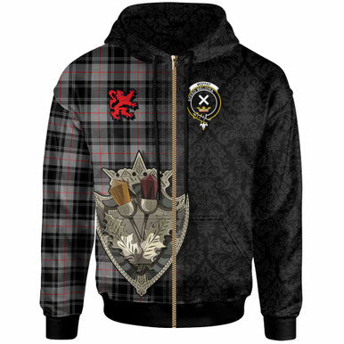 Scottish Moffat Clan Crest Tartan Hoodie - Half Thistle Flowers Celtic Design Zip-up Tartan Plaid