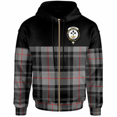 Scottish Moffat Clan Crest Tartan Hoodie - Horizontal Style Zip-up Tartan Plaid