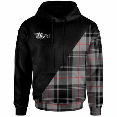 Scottish Moffat Clan Crest Tartan Hoodie - Military Logo Front Side Tartan Plaid