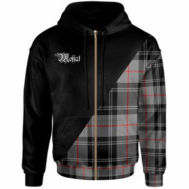 Scottish Moffat Clan Crest Tartan Hoodie - Military Logo Zip-up Tartan Plaid