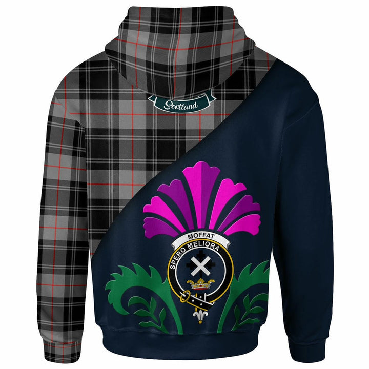 Scottish Moffat Clan Crest Tartan Hoodie - Scotland Thistle Style Back Side Tartan Plaid