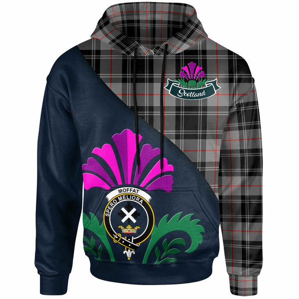 Scottish Moffat Clan Crest Tartan Hoodie - Scotland Thistle Style Front Side Tartan Plaid