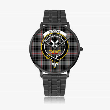 Scottish Moffat Clan Crest Tartan Instafamous Steel Quartz Watches Tartan Plaid Black 1