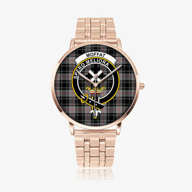 Scottish Moffat Clan Crest Tartan Instafamous Steel Quartz Watches Tartan Plaid Rose Gold 1