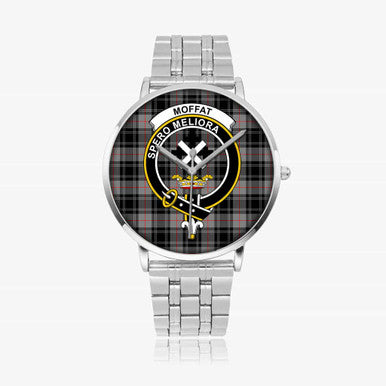 Scottish Moffat Clan Crest Tartan Instafamous Steel Quartz Watches Tartan Plaid Silver 1