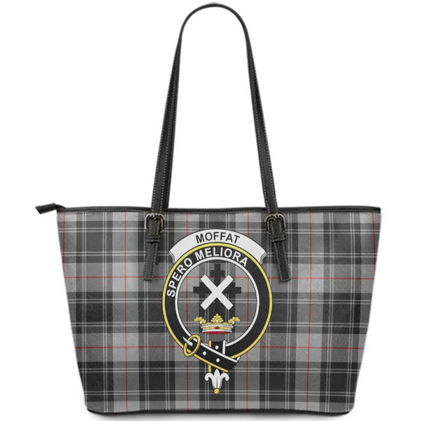 Scottish Moffat Clan Crest Tartan Leather Tote Tartan Plaid