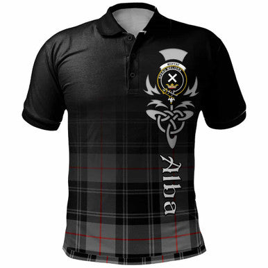 Scottish Moffat Clan Crest Tartan Polo Shirt - Alba Gu Brath Family Crest Celtic Inspired Front Side Tartan Plaid