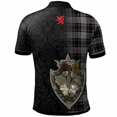 Scottish Moffat Clan Crest Tartan Polo Shirt - Half Thistle Flowers Celtic Design Back Side Tartan Plaid