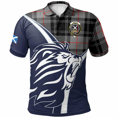 Scottish Moffat Clan Crest Tartan Polo Shirt - Scottish Flag With Lion Front Side Tartan Plaid