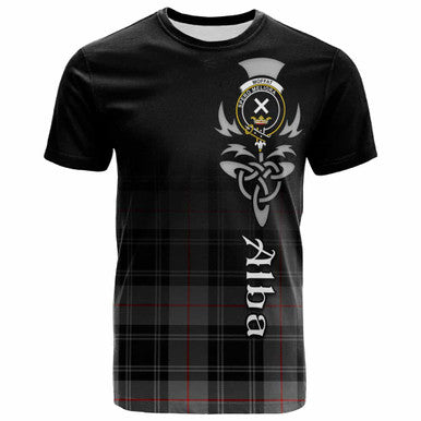 Scottish Moffat Clan Crest Tartan T-Shirt - Alba Gu Brath Family Crest Celtic Inspired Front Side Tartan Plaid