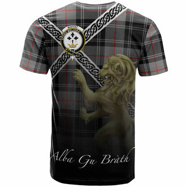 Scottish Moffat Clan Crest Tartan T-Shirt - Celtic With Scotland Lion Back Side Tartan Plaid