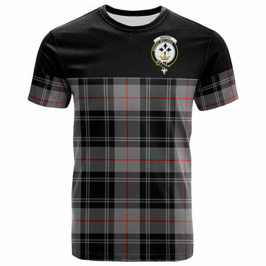 Scottish Moffat Clan Crest Tartan T-Shirt - Horizontal Style Front Side Tartan Plaid