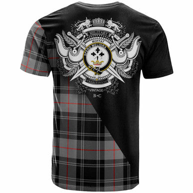 Scottish Moffat Clan Crest Tartan T-Shirt - Military Logo Back Side Tartan Plaid
