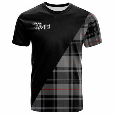 Scottish Moffat Clan Crest Tartan T-Shirt - Military Logo Front Side Tartan Plaid