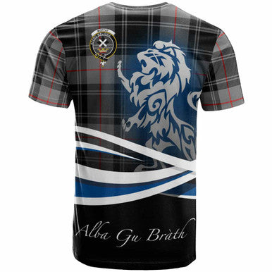 Scottish Moffat Clan Crest Tartan T-Shirt - Scotland Lion Back Side Tartan Plaid