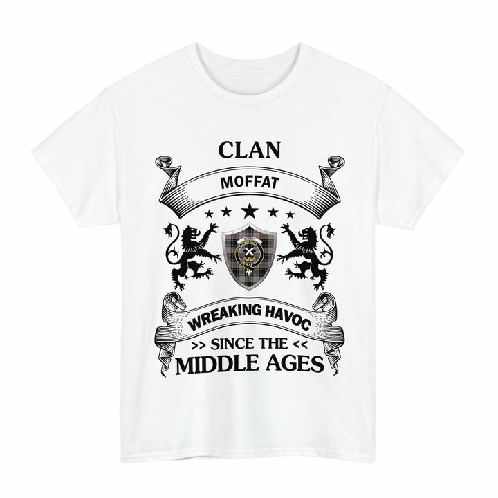 Scottish Moffat Clan Crest Tartan T-Shirt Wreaking Havoc Design Tartan Plaid White Color