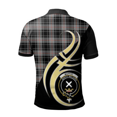 Scottish Moffat Modern Clan Crest Tartan Polo Shirt Believe in Me Back Side Tartan Plaid