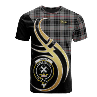 Scottish Moffat Modern Clan Crest Tartan T-Shirt Believe in Me Front Side Tartan Plaid