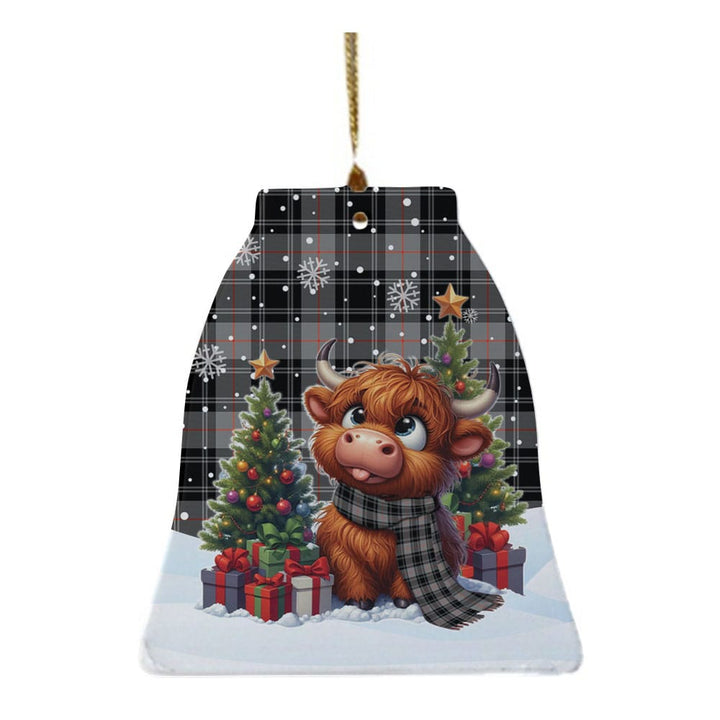 Scottish Moffat Modern Clan Tartan Ceramic Ornament Cute Highland Cow Christmas Bell Style Tartan Plaid