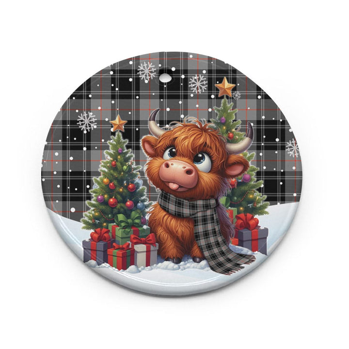 Scottish Moffat Modern Clan Tartan Ceramic Ornament Cute Highland Cow Christmas Circle Style Tartan Plaid