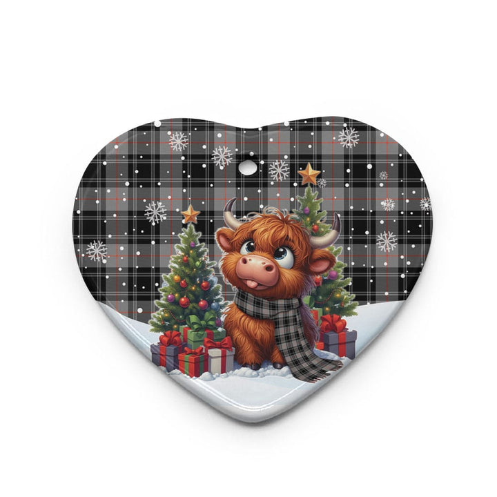 Scottish Moffat Modern Clan Tartan Ceramic Ornament Cute Highland Cow Christmas Heart Style Tartan Plaid