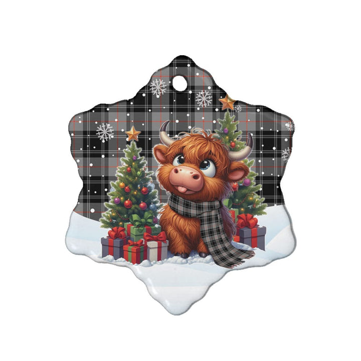 Scottish Moffat Modern Clan Tartan Ceramic Ornament Cute Highland Cow Christmas Snow Flake Style Tartan Plaid