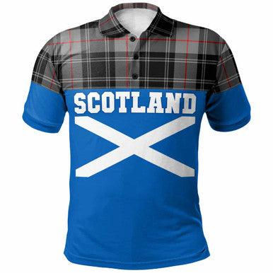 Scottish Moffat Modern Clan Tartan Polo Shirt - Lion Rampant of Scotland With Flag Front Side Tartan Plaid