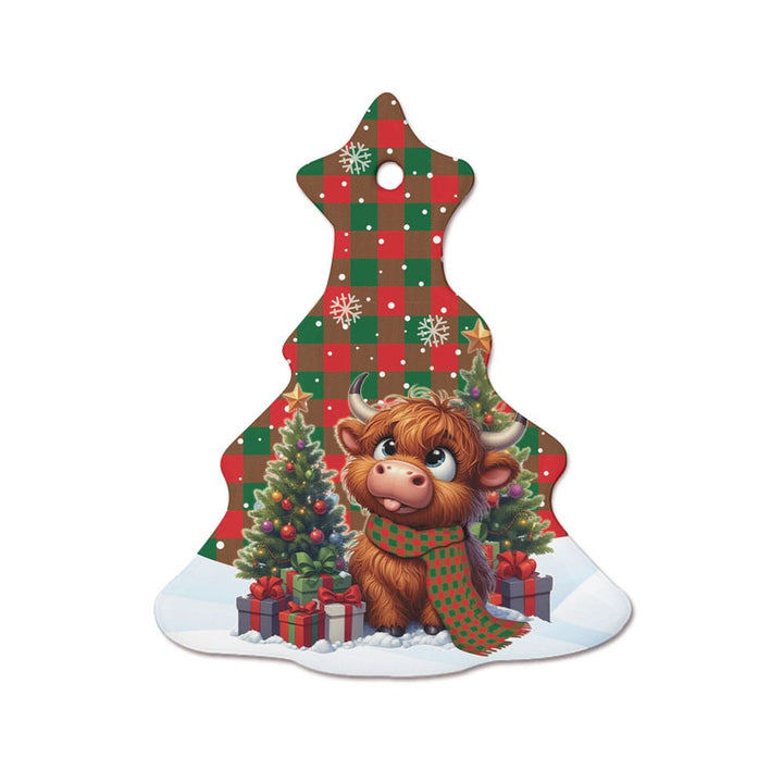 Scottish Moncrieffe Clan Tartan Ceramic Ornament Cute Highland Cow Christmas Tree Style Tartan Plaid