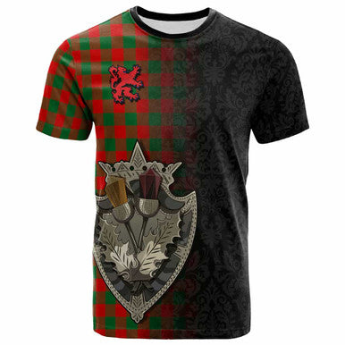 Scottish Moncrieffe Clan Tartan T-Shirt - Half Thistle Flowers Celtic Design Front Side Tartan Plaid