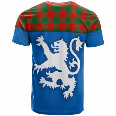Scottish Moncrieffe Clan Tartan T-Shirt - Lion Rampant of Scotland With Flag Back Side Tartan Plaid