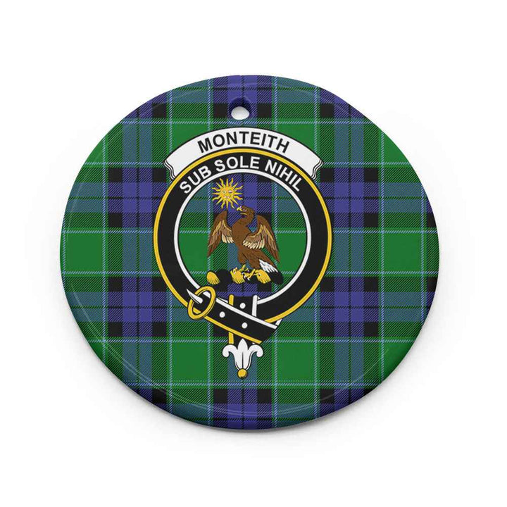 Scottish Monteith Clan Crest Tartan Ceramic Ornament Circle Shape Tartan Plaid