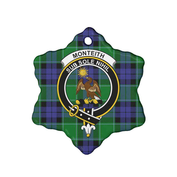 Scottish Monteith Clan Crest Tartan Ceramic Ornament Snow Flake Shape Tartan Plaid