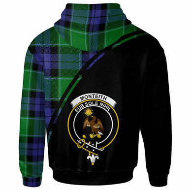 Scottish Monteith Clan Crest Tartan Curve Hoodie Back Side Tartan Plaid
