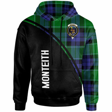 Scottish Monteith Clan Crest Tartan Curve Hoodie Front Side Tartan Plaid