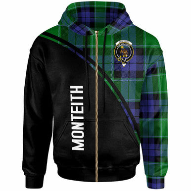 Scottish Monteith Clan Crest Tartan Curve Hoodie Zip-up Tartan Plaid