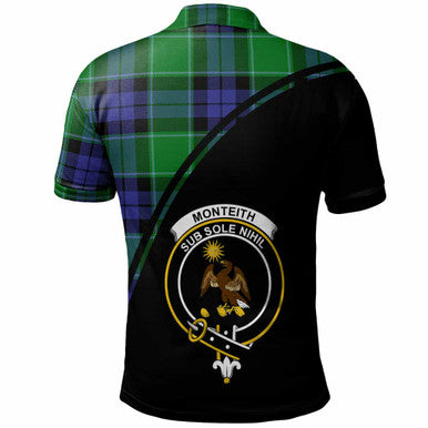 Scottish Monteith Clan Crest Tartan Curve Polo Shirt Back Side Tartan Plaid