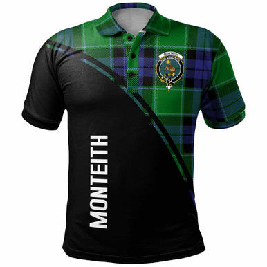 Scottish Monteith Clan Crest Tartan Curve Polo Shirt Front Side Tartan Plaid