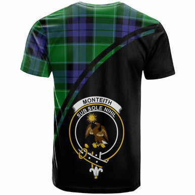 Scottish Monteith Clan Crest Tartan Curve T-Shirt Back Side Tartan Plaid