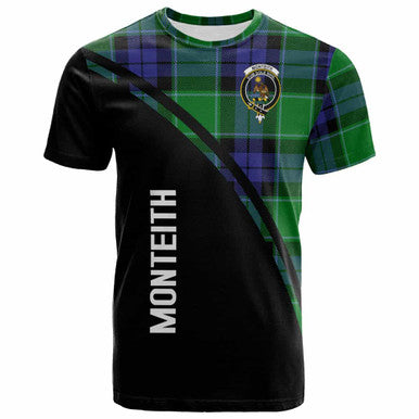 Scottish Monteith Clan Crest Tartan Curve T-Shirt Front Side Tartan Plaid