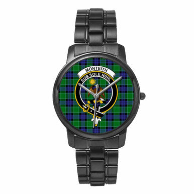 Scottish Monteith Clan Crest Tartan Folding Clasp Steel Quartz Watches Tartan Plaid Black 1