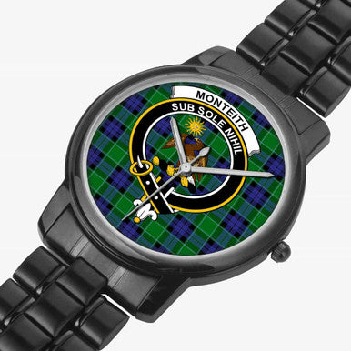 Scottish Monteith Clan Crest Tartan Folding Clasp Steel Quartz Watches Tartan Plaid Black 2