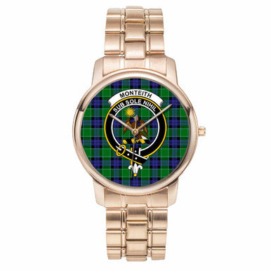 Scottish Monteith Clan Crest Tartan Folding Clasp Steel Quartz Watches Tartan Plaid Rose Gold 1